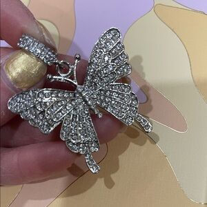 Silver Crystal Butterfly Pendant Necklace